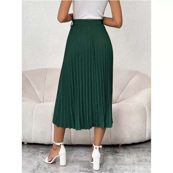 SweatyRocks Women's High Waist A Line Pleated Ruffle Casual Boho Midi Swing Skirt with Belt