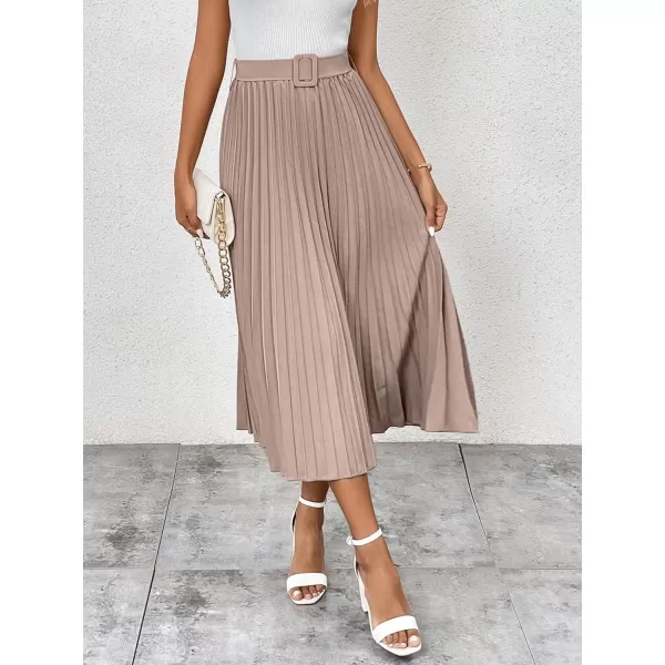 SweatyRocks Women's High Waist A Line Pleated Ruffle Casual Boho Midi Swing Skirt with Belt