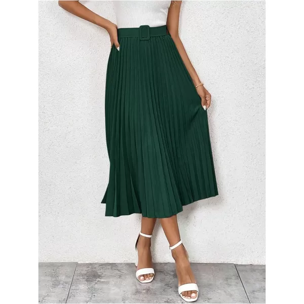 SweatyRocks Women's High Waist A Line Pleated Ruffle Casual Boho Midi Swing Skirt with Belt