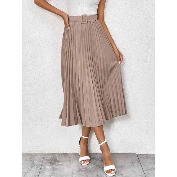 SweatyRocks Women's High Waist A Line Pleated Ruffle Casual Boho Midi Swing Skirt with Belt