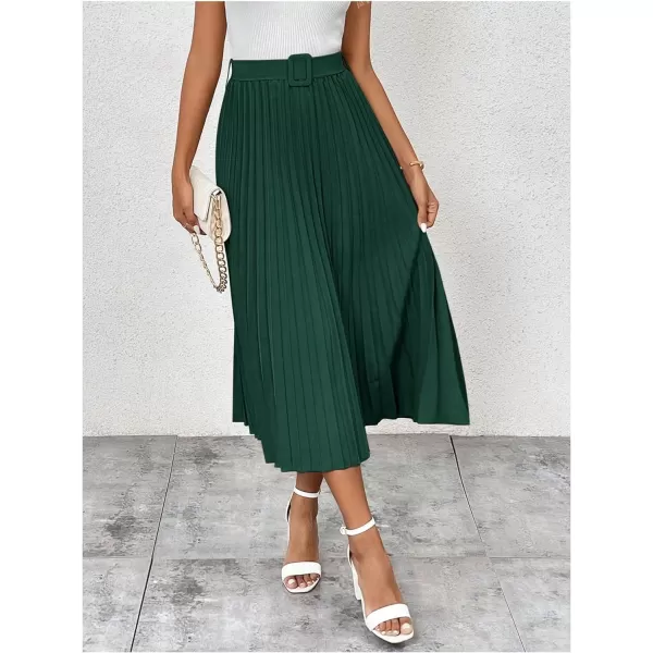 SweatyRocks Women's High Waist A Line Pleated Ruffle Casual Boho Midi Swing Skirt with Belt