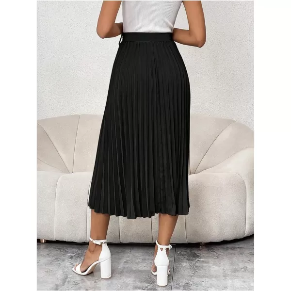 SweatyRocks Women's High Waist A Line Pleated Ruffle Casual Boho Midi Swing Skirt with Belt
