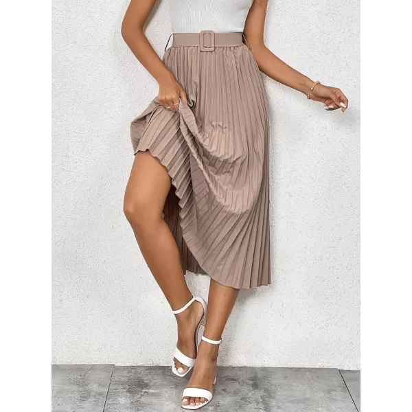 SweatyRocks Women's High Waist A Line Pleated Ruffle Casual Boho Midi Swing Skirt with Belt