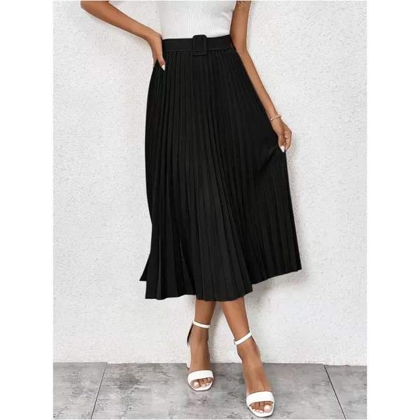 SweatyRocks Women's High Waist A Line Pleated Ruffle Casual Boho Midi Swing Skirt with Belt