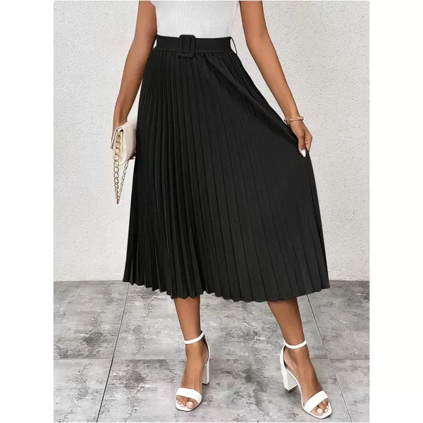 SweatyRocks Women's High Waist A Line Pleated Ruffle Casual Boho Midi Swing Skirt with Belt