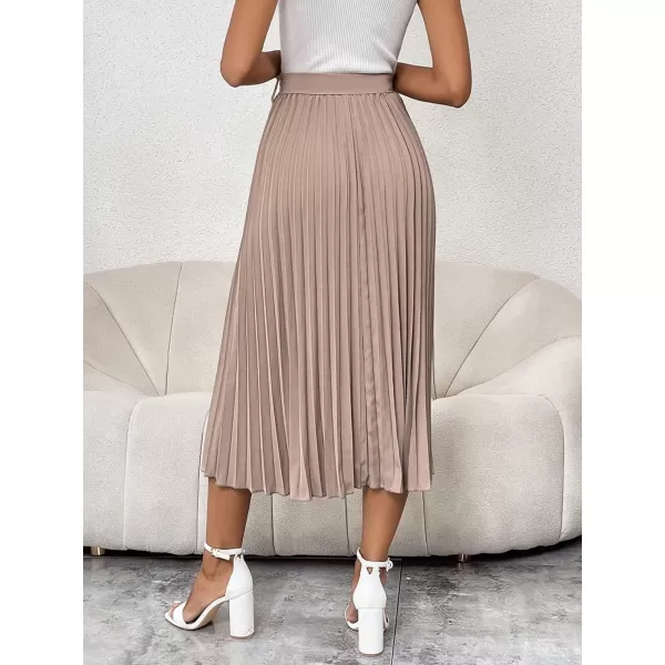 SweatyRocks Women's High Waist A Line Pleated Ruffle Casual Boho Midi Swing Skirt with Belt