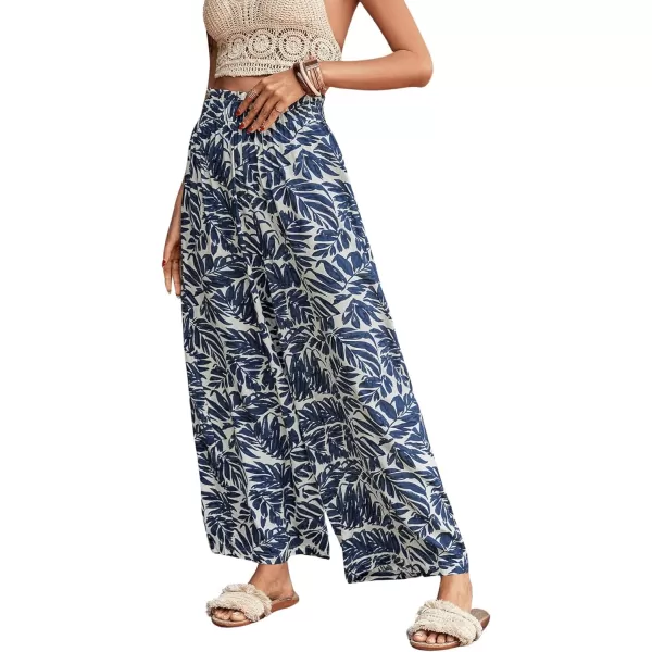 SweatyRocks Women's High Waist Belted Pockets Pants Graphic Print Wide Leg Loose Palazzo Pants Trousers