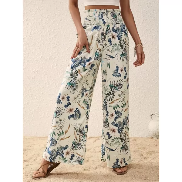 SweatyRocks Women's High Waist Belted Pockets Pants Graphic Print Wide Leg Loose Palazzo Pants Trousers