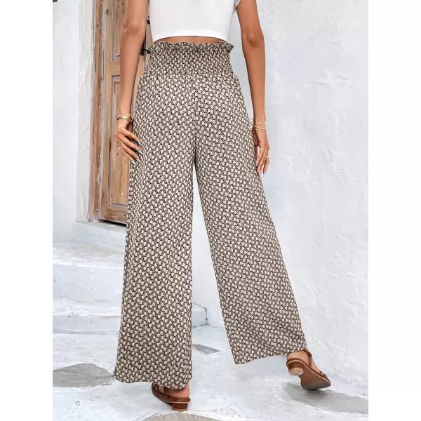 SweatyRocks Women's High Waist Belted Pockets Pants Graphic Print Wide Leg Loose Palazzo Pants Trousers