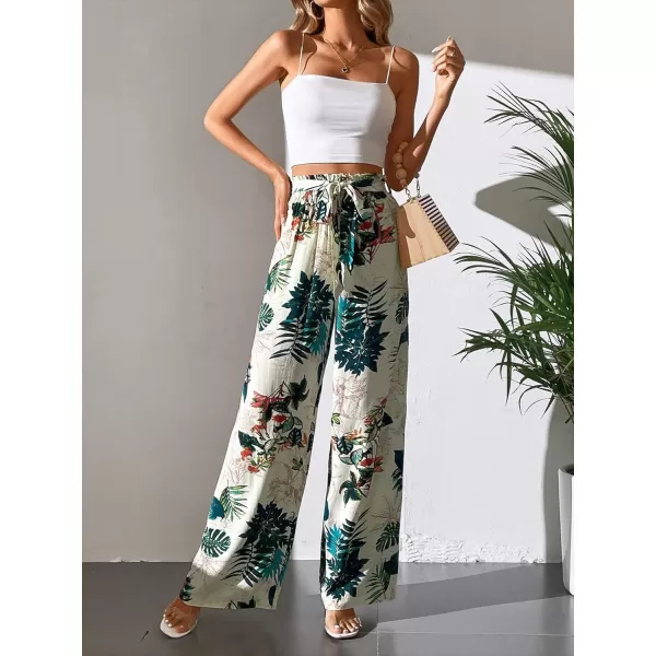 SweatyRocks Women's High Waist Belted Pockets Pants Graphic Print Wide Leg Loose Palazzo Pants Trousers