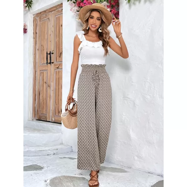 SweatyRocks Women's High Waist Belted Pockets Pants Graphic Print Wide Leg Loose Palazzo Pants Trousers