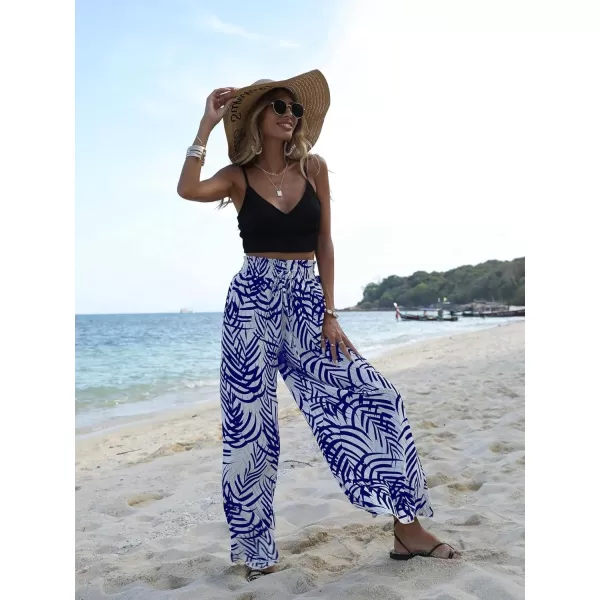 SweatyRocks Women's High Waist Belted Pockets Pants Graphic Print Wide Leg Loose Palazzo Pants Trousers