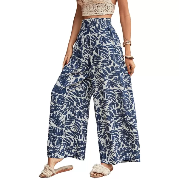 SweatyRocks Women's High Waist Belted Pockets Pants Graphic Print Wide Leg Loose Palazzo Pants Trousers