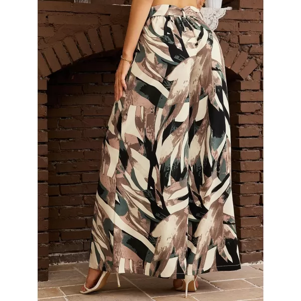 SweatyRocks Women's High Waist Belted Pockets Pants Graphic Print Wide Leg Loose Palazzo Pants Trousers