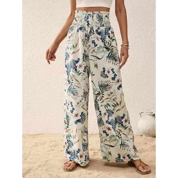 SweatyRocks Women's High Waist Belted Pockets Pants Graphic Print Wide Leg Loose Palazzo Pants Trousers
