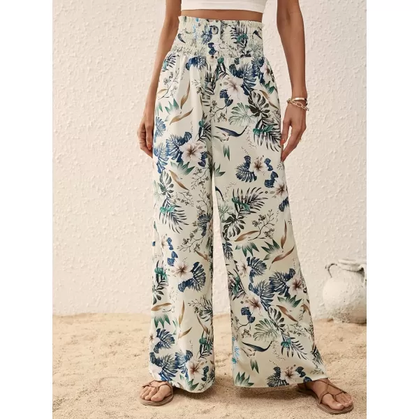 SweatyRocks Women's High Waist Belted Pockets Pants Graphic Print Wide Leg Loose Palazzo Pants Trousers