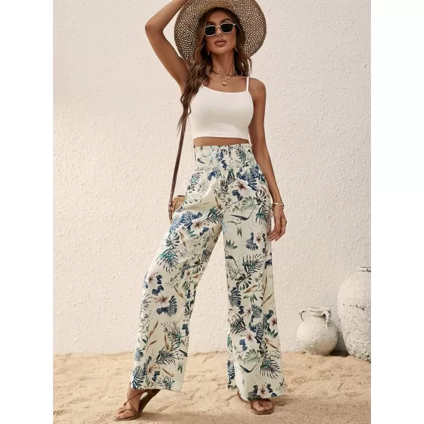 SweatyRocks Women's High Waist Belted Pockets Pants Graphic Print Wide Leg Loose Palazzo Pants Trousers