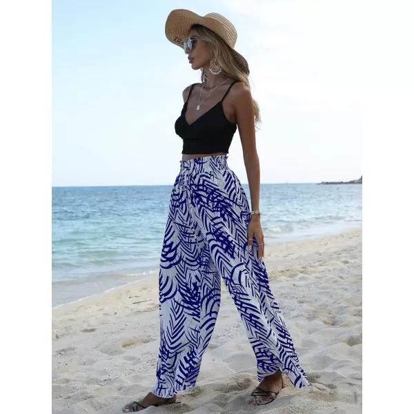 SweatyRocks Women's High Waist Belted Pockets Pants Graphic Print Wide Leg Loose Palazzo Pants Trousers