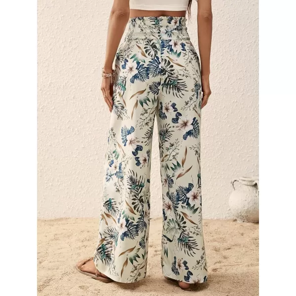 SweatyRocks Women's High Waist Belted Pockets Pants Graphic Print Wide Leg Loose Palazzo Pants Trousers