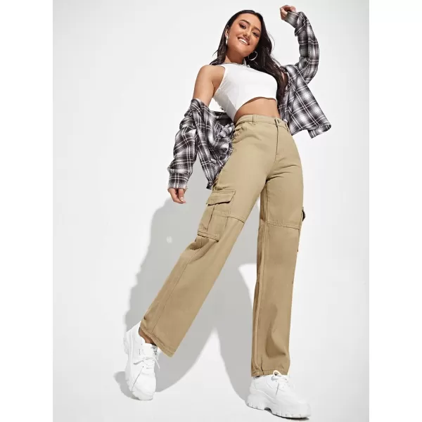 SweatyRocks Women's High Waist Cargo Jeans Flap Pocket Wide Leg Denim Pants