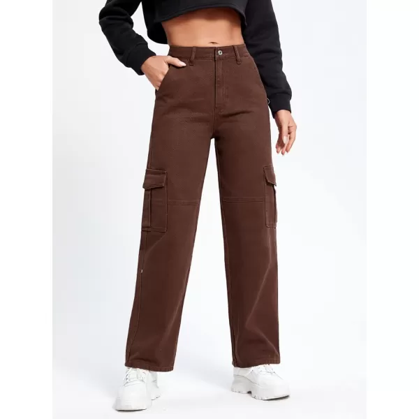 SweatyRocks Women's High Waist Cargo Jeans Flap Pocket Wide Leg Denim Pants