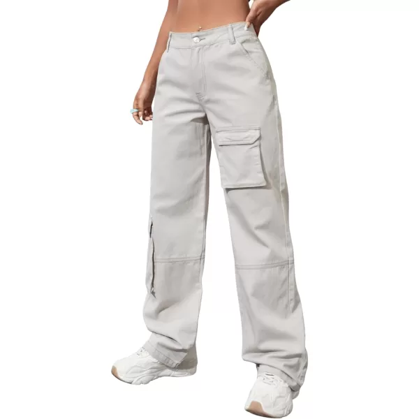 SweatyRocks Women's High Waist Cargo Jeans Flap Pocket Wide Leg Denim Pants