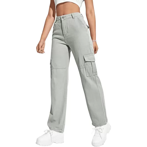 SweatyRocks Women's High Waist Cargo Jeans Flap Pocket Wide Leg Denim Pants
