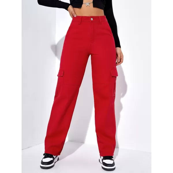 SweatyRocks Women's High Waist Cargo Jeans Flap Pocket Wide Leg Denim Pants