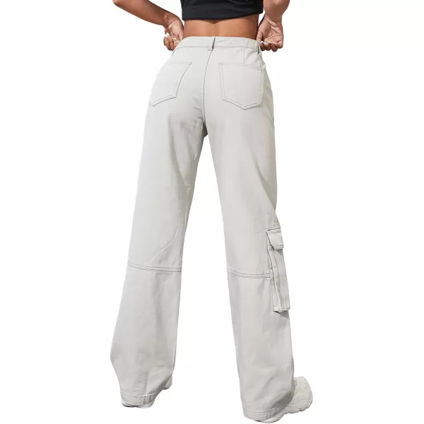 SweatyRocks Women's High Waist Cargo Jeans Flap Pocket Wide Leg Denim Pants
