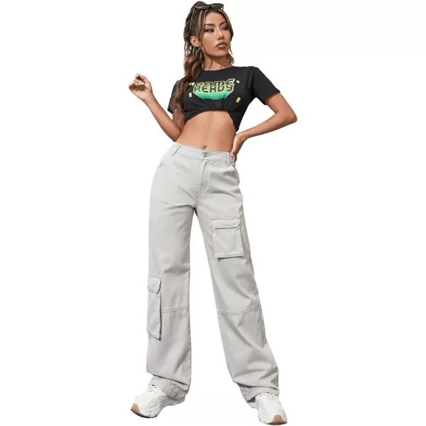 SweatyRocks Women's High Waist Cargo Jeans Flap Pocket Wide Leg Denim Pants