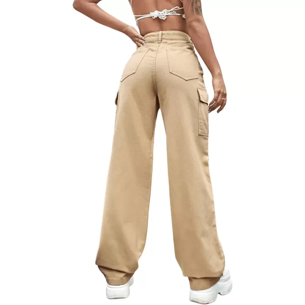 SweatyRocks Women's High Waist Cargo Jeans Flap Pocket Wide Leg Denim Pants