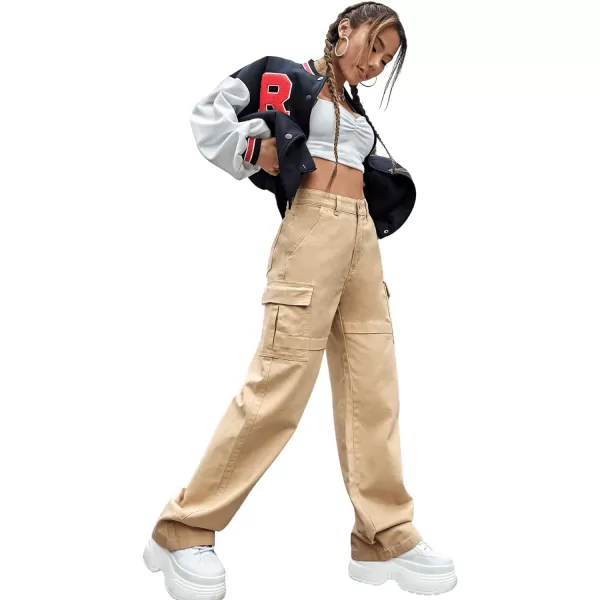 SweatyRocks Women's High Waist Cargo Jeans Flap Pocket Wide Leg Denim Pants