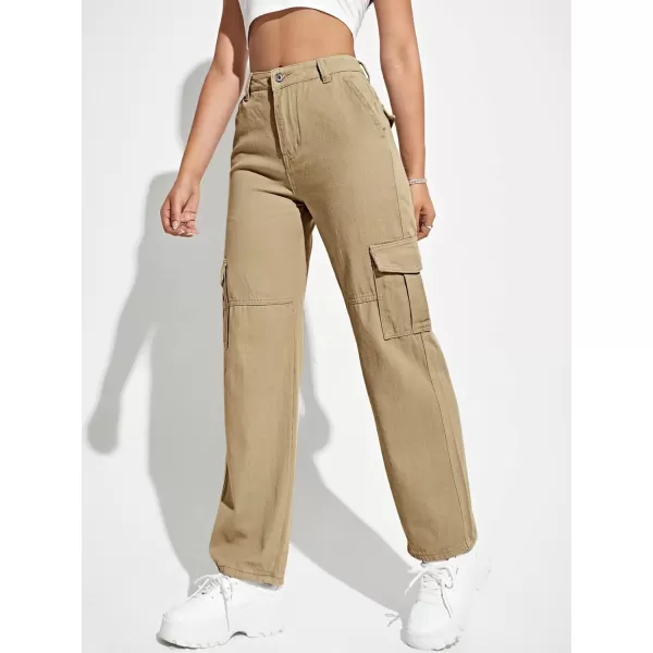 SweatyRocks Women's High Waist Cargo Jeans Flap Pocket Wide Leg Denim Pants