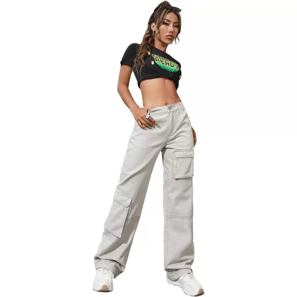 SweatyRocks Women's High Waist Cargo Jeans Flap Pocket Wide Leg Denim Pants