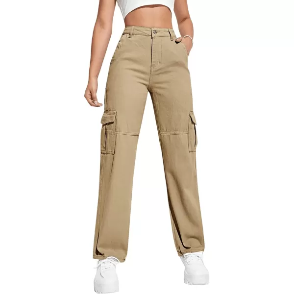 SweatyRocks Women's High Waist Cargo Jeans Flap Pocket Wide Leg Denim Pants