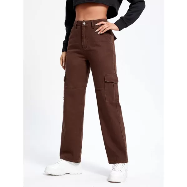 SweatyRocks Women's High Waist Cargo Jeans Flap Pocket Wide Leg Denim Pants