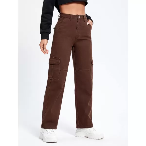 SweatyRocks Women's High Waist Cargo Jeans Flap Pocket Wide Leg Denim Pants