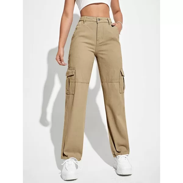 SweatyRocks Women's High Waist Cargo Jeans Flap Pocket Wide Leg Denim Pants
