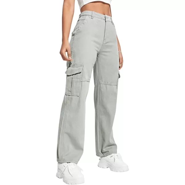 SweatyRocks Women's High Waist Cargo Jeans Flap Pocket Wide Leg Denim Pants
