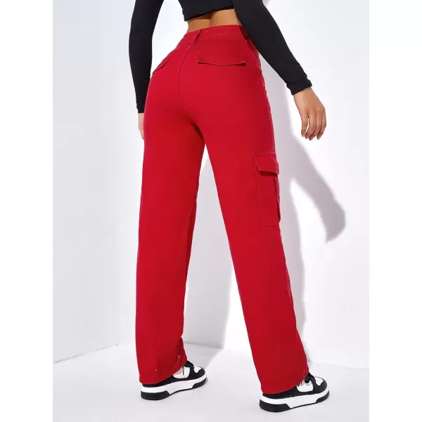 SweatyRocks Women's High Waist Cargo Jeans Flap Pocket Wide Leg Denim Pants