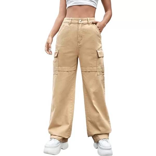SweatyRocks Women's High Waist Cargo Jeans Flap Pocket Wide Leg Denim Pants