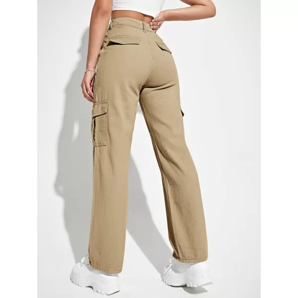 SweatyRocks Women's High Waist Cargo Jeans Flap Pocket Wide Leg Denim Pants