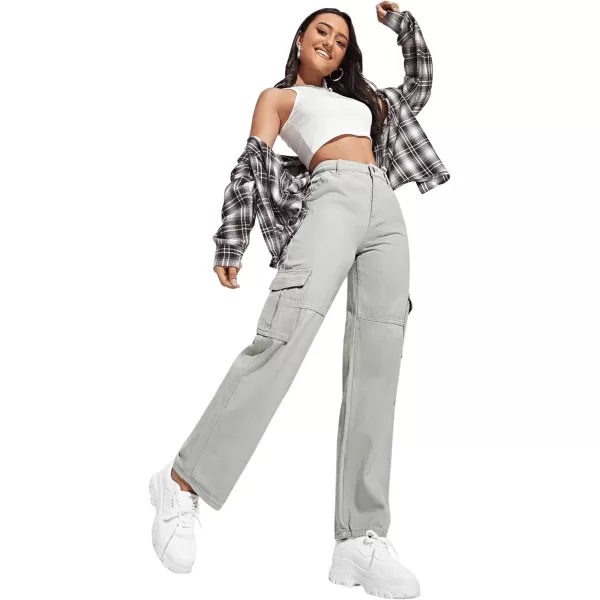 SweatyRocks Women's High Waist Cargo Jeans Flap Pocket Wide Leg Denim Pants