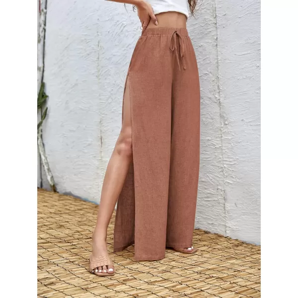 SweatyRocks Women's High Waist Drawstring Split Thigh Wide Leg Palazzo Pants