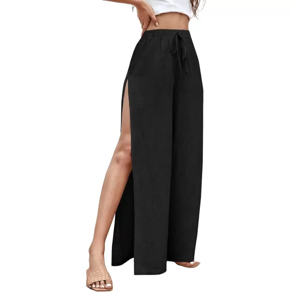 SweatyRocks Women's High Waist Drawstring Split Thigh Wide Leg Palazzo Pants
