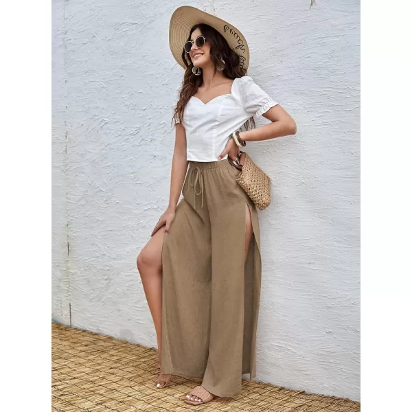 SweatyRocks Women's High Waist Drawstring Split Thigh Wide Leg Palazzo Pants