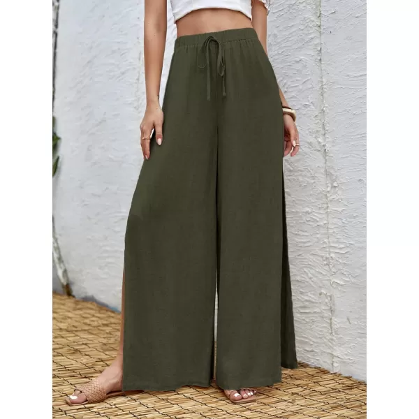 SweatyRocks Women's High Waist Drawstring Split Thigh Wide Leg Palazzo Pants