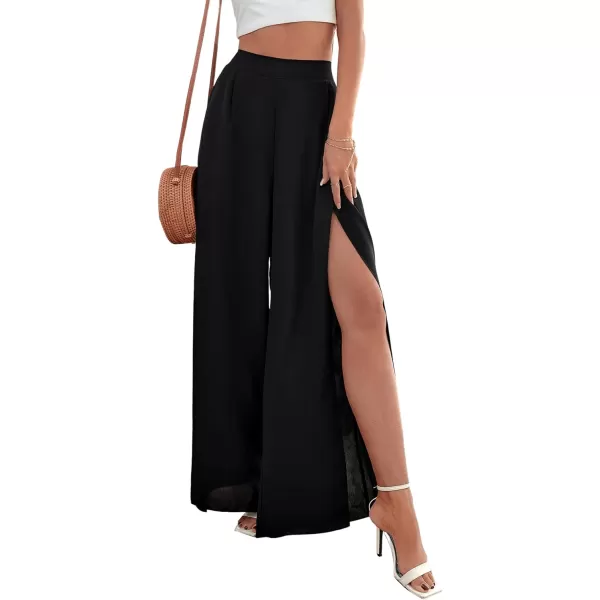 SweatyRocks Women's High Waist Drawstring Split Thigh Wide Leg Palazzo Pants