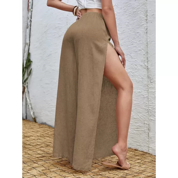 SweatyRocks Women's High Waist Drawstring Split Thigh Wide Leg Palazzo Pants