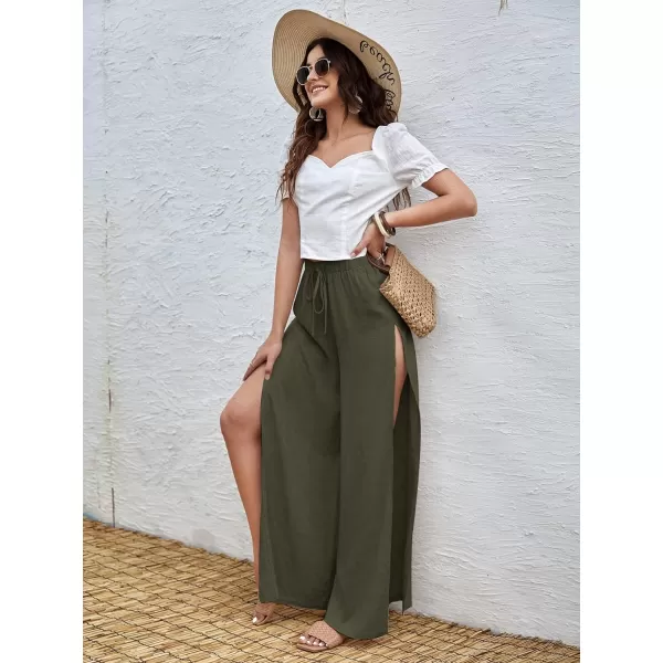 SweatyRocks Women's High Waist Drawstring Split Thigh Wide Leg Palazzo Pants